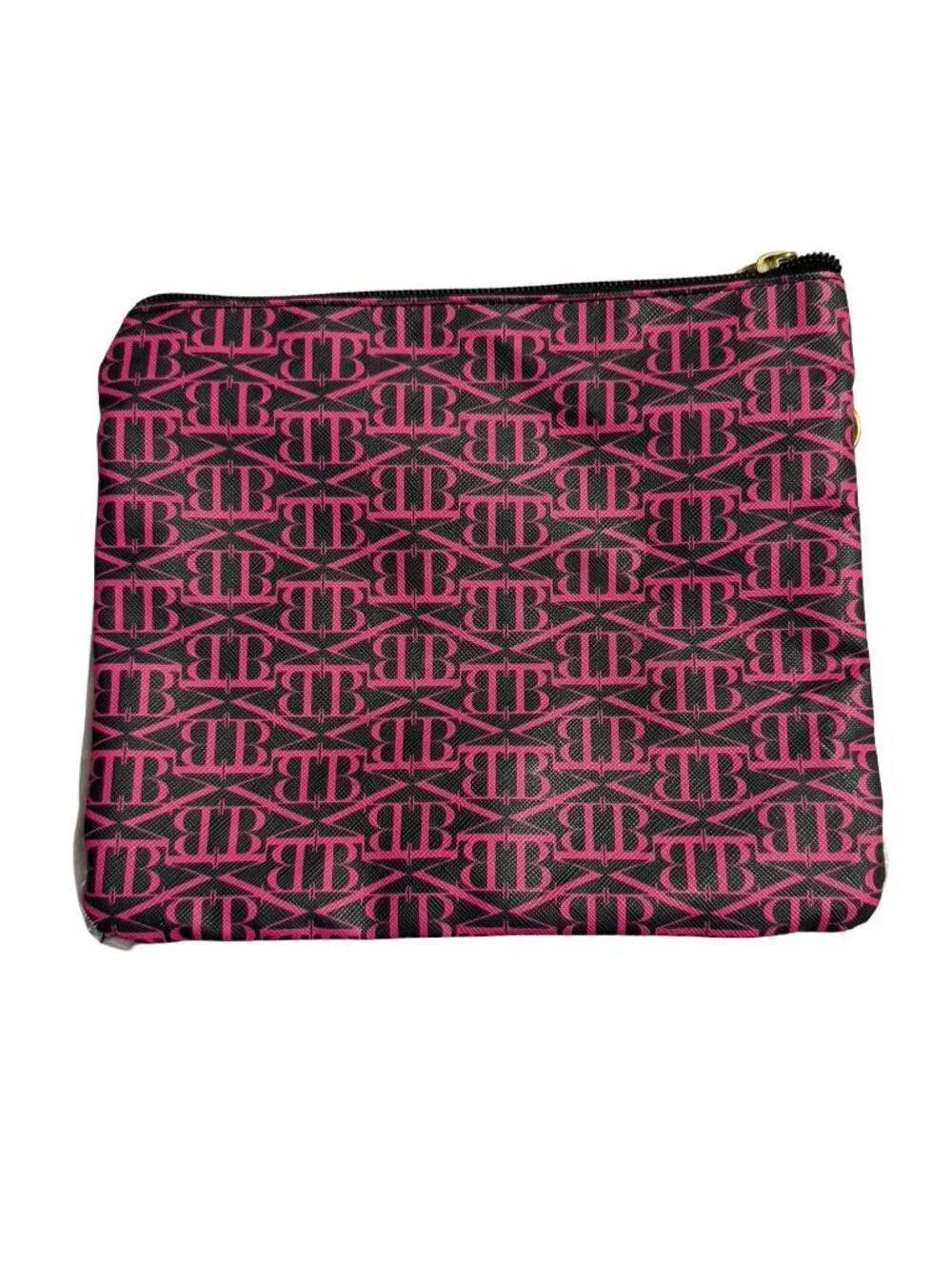 Badgley Mischka Pink Black BM Monogram Clear Cosmetic Travel Bag Double Zip 8